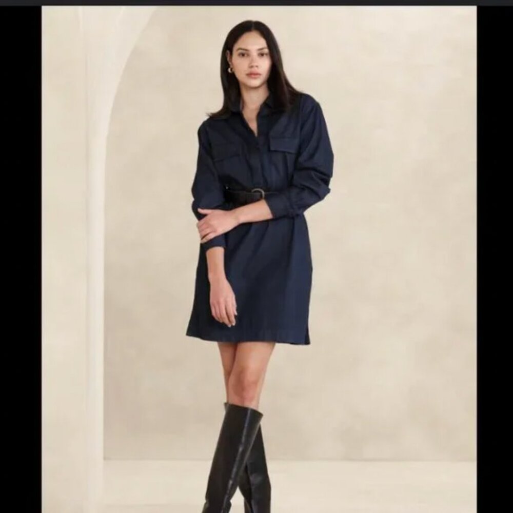 Michael Kors Navy Belted Shirt Dress XS